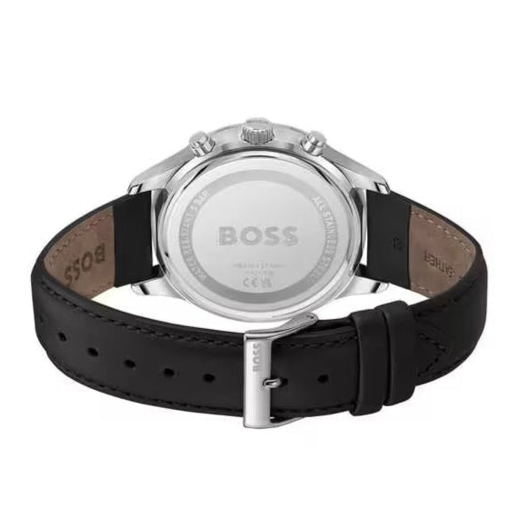 Hugo Boss Avery Chronograph Blue Dial Black Leather Strap Watch for Men - 1514156