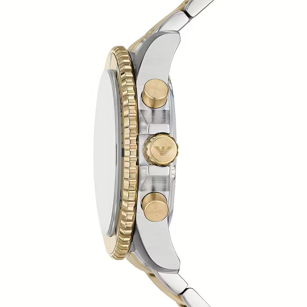 Emporio Armani World Explorer Chronograph Cream Dial Two Tone Steel Strap Watch for Men - AR11606