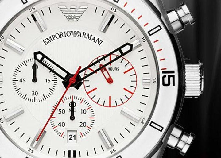 Emporio Armani Sportivo Chronograph White Dial White Rubber Strap Watch for Men - AR5947