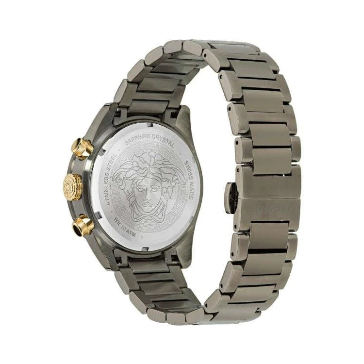 Versace Greca Dome Chronograph Black Dial Grey Steel Strap Watch for Men - VE6K00623