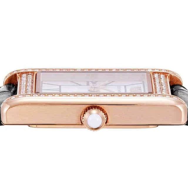 Emporio Armani Genni Silver Dial Black Leather Strap Watch for Women - AR11624