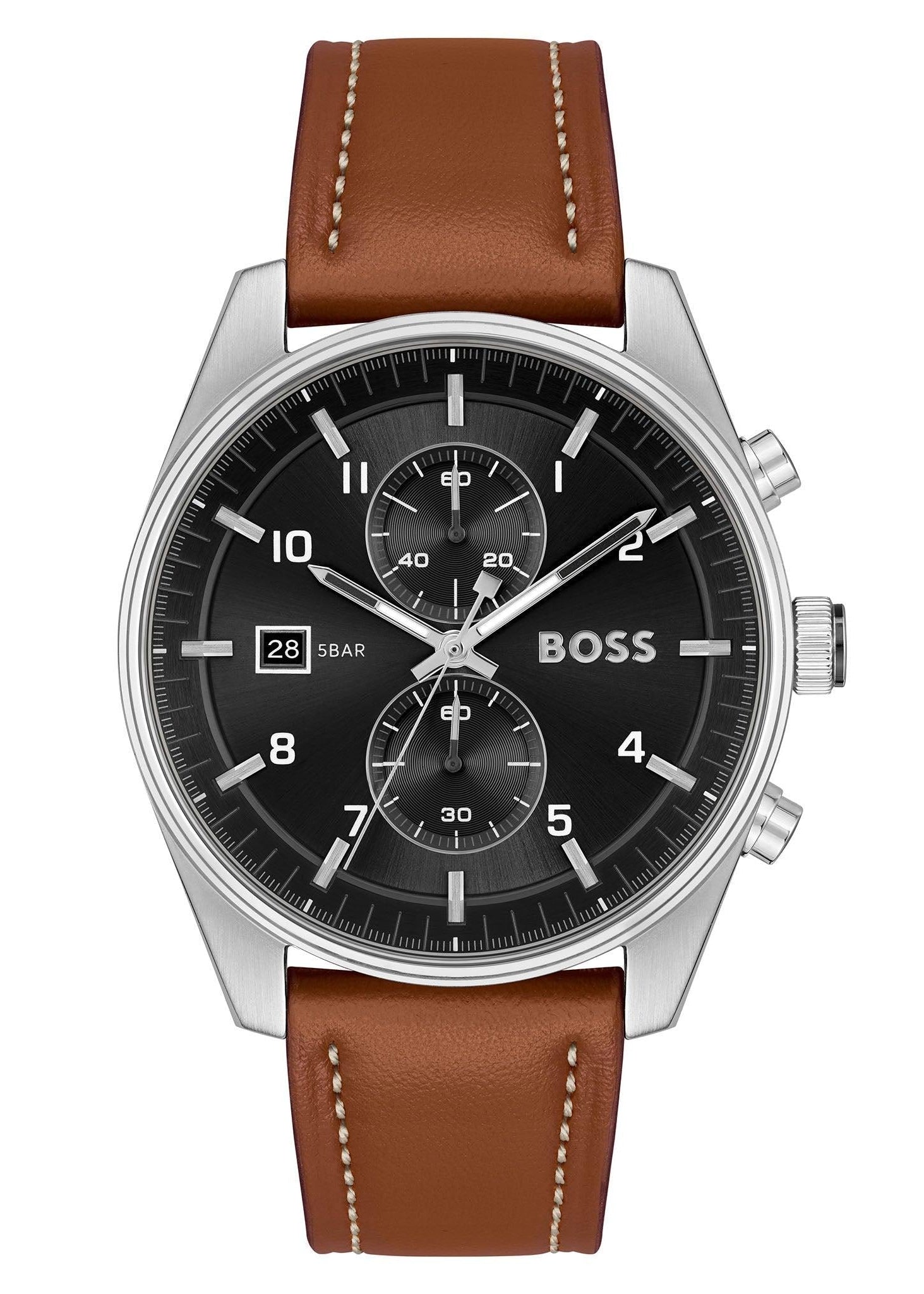 Hugo Boss Skytraveller Chronograph Black Dial Blue Leather Strap Watch for Men - 1514161