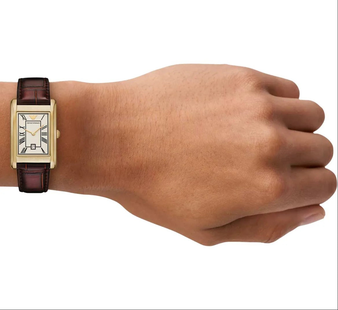 Emporio Armani Gino White Dial Brown Leather Strap Watch for Men - AR11665