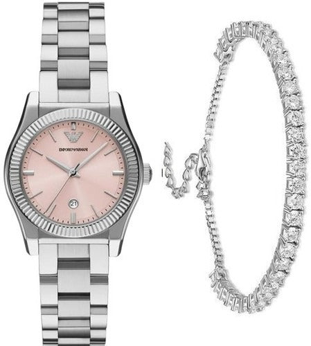 Emporio Armani Federica Pink Dial Silver Steel Strap Watch for Women - AR11658