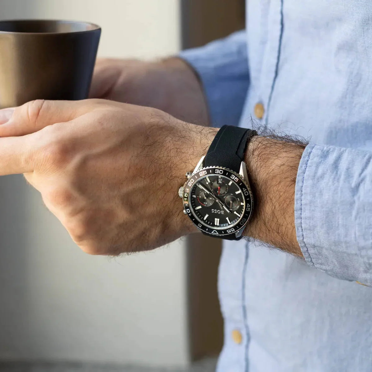 Hugo Boss Runner Chronograph Black Dial Black Silicone Strap Watch for Men - 1514141