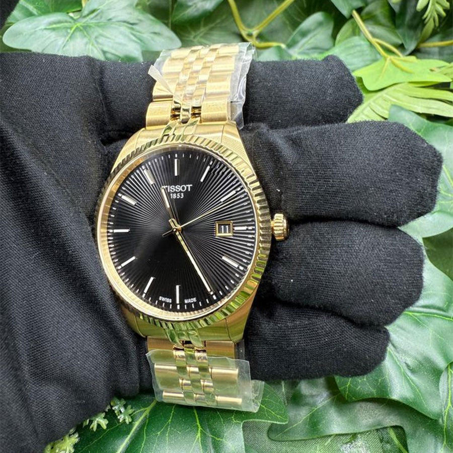 Tissot Ballade Quartz Black Dial Gold Steel Strap Watch for Men - T156.410.33.051.00