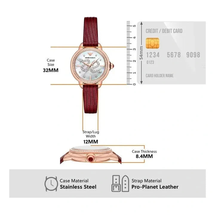 Emporio Armani Mia Mother of Pearl Dial Red Leather Strap Watch for Women - AR11646