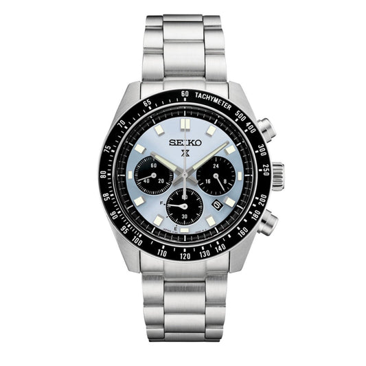 Seiko Prospex Speedtimer 41.4 Solar Chronograph Blue Dial Silver Steel Strap Watch for Men - SSC935