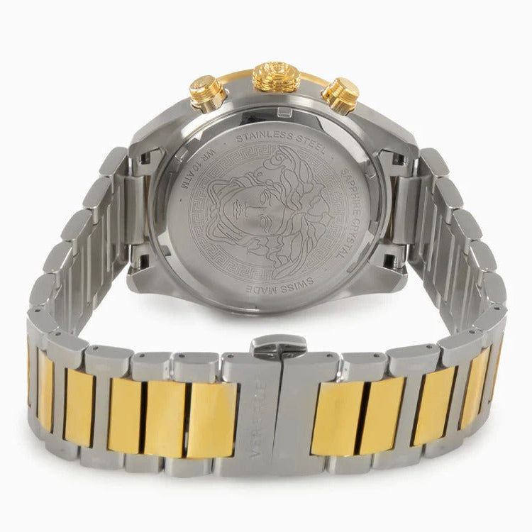 Versace Greca Dome Chronograph Green Dial Two Tone Steel Strap Watch for Men - VE6K00423