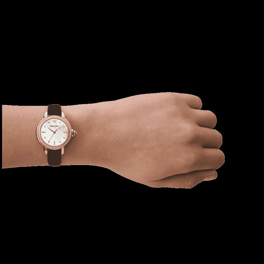 Emporio Armani Mia Mother of Pearl Dial Black Leather Strap Watch for Women - AR11598