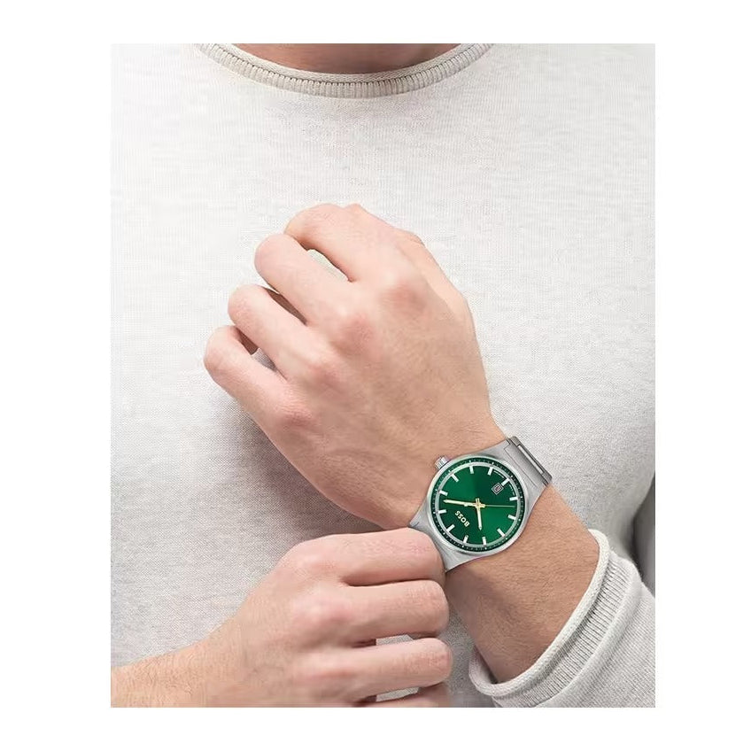Hugo Boss Candor Green Dial Silver Steel Strap Watch for Men - 1514079