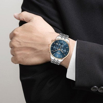 Hugo Boss Avery Chronograph Blue Dial Silver Steel Strap Watch for Men - 1514158