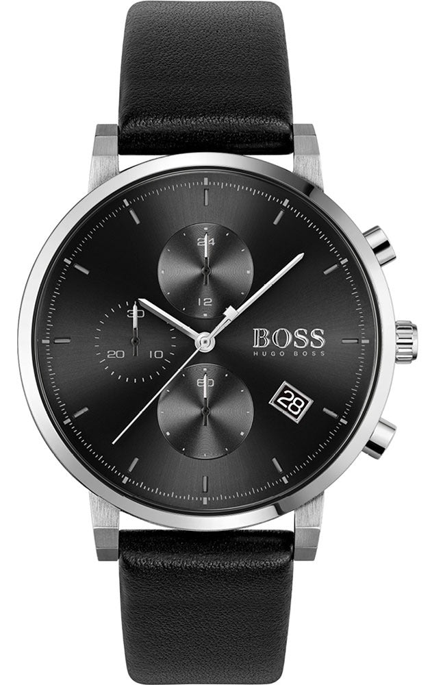 Hugo Boss Integrity Chronograph Black Dial Black Leather Strap Watch for Men - 1513777