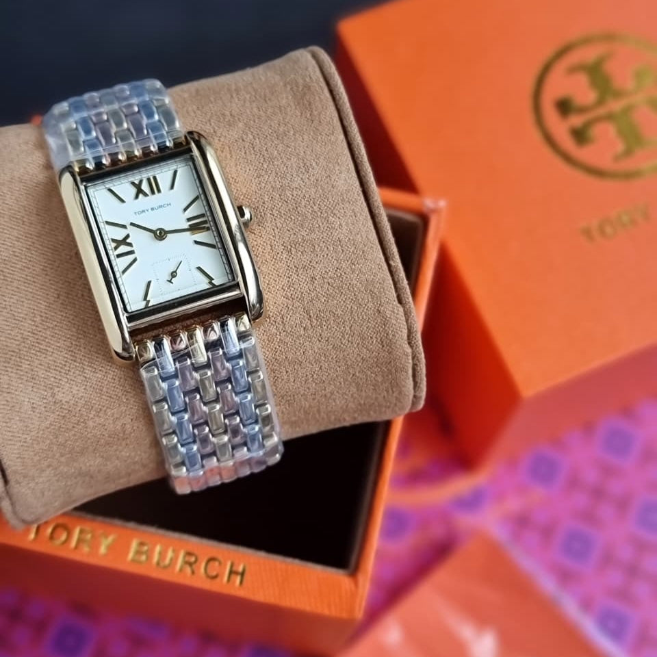 Tory Burch Eleanor White Dial Tri Tone Steel Strap Watch for Women - TBW1078