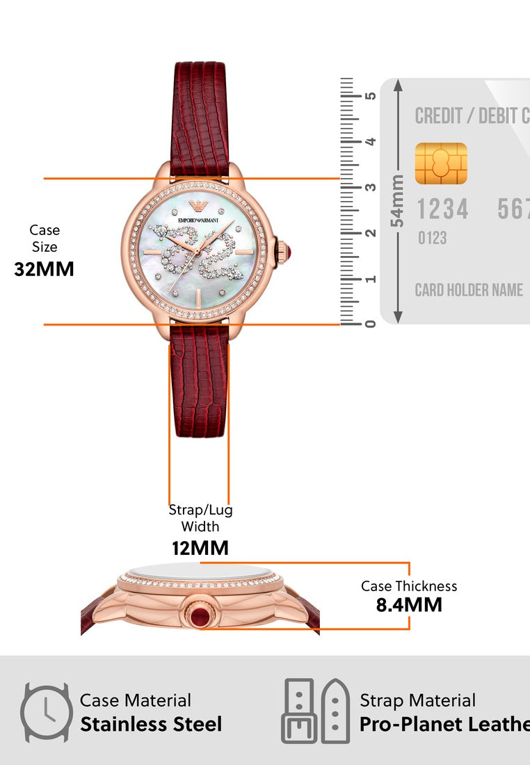 Emporio Armani Mia Mother of Pearl Dial Red Leather Strap Watch for Women - AR11646