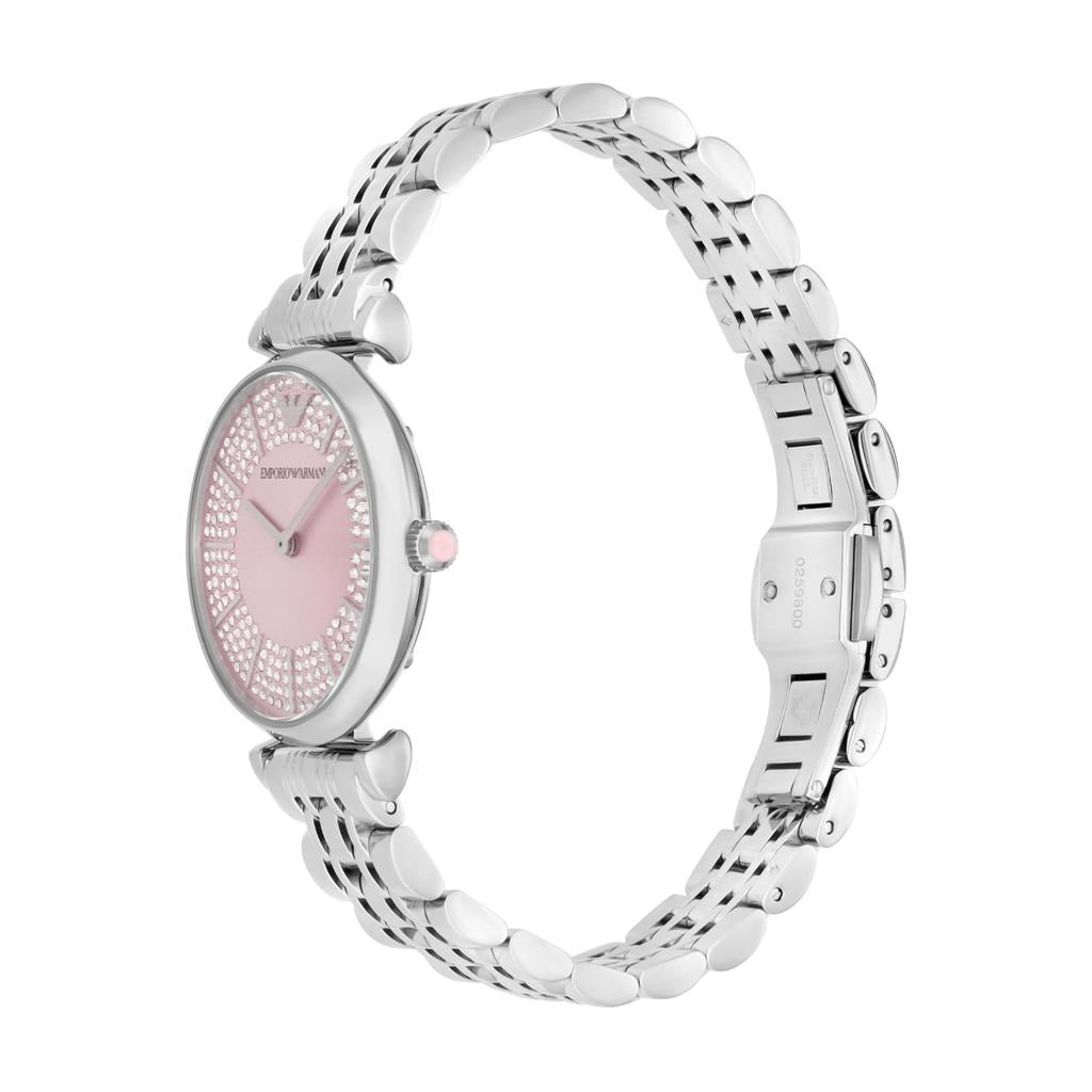 Emporio Armani Gianni T-Bar Pink Dial Silver Steel Strap Watch for Women - AR11686