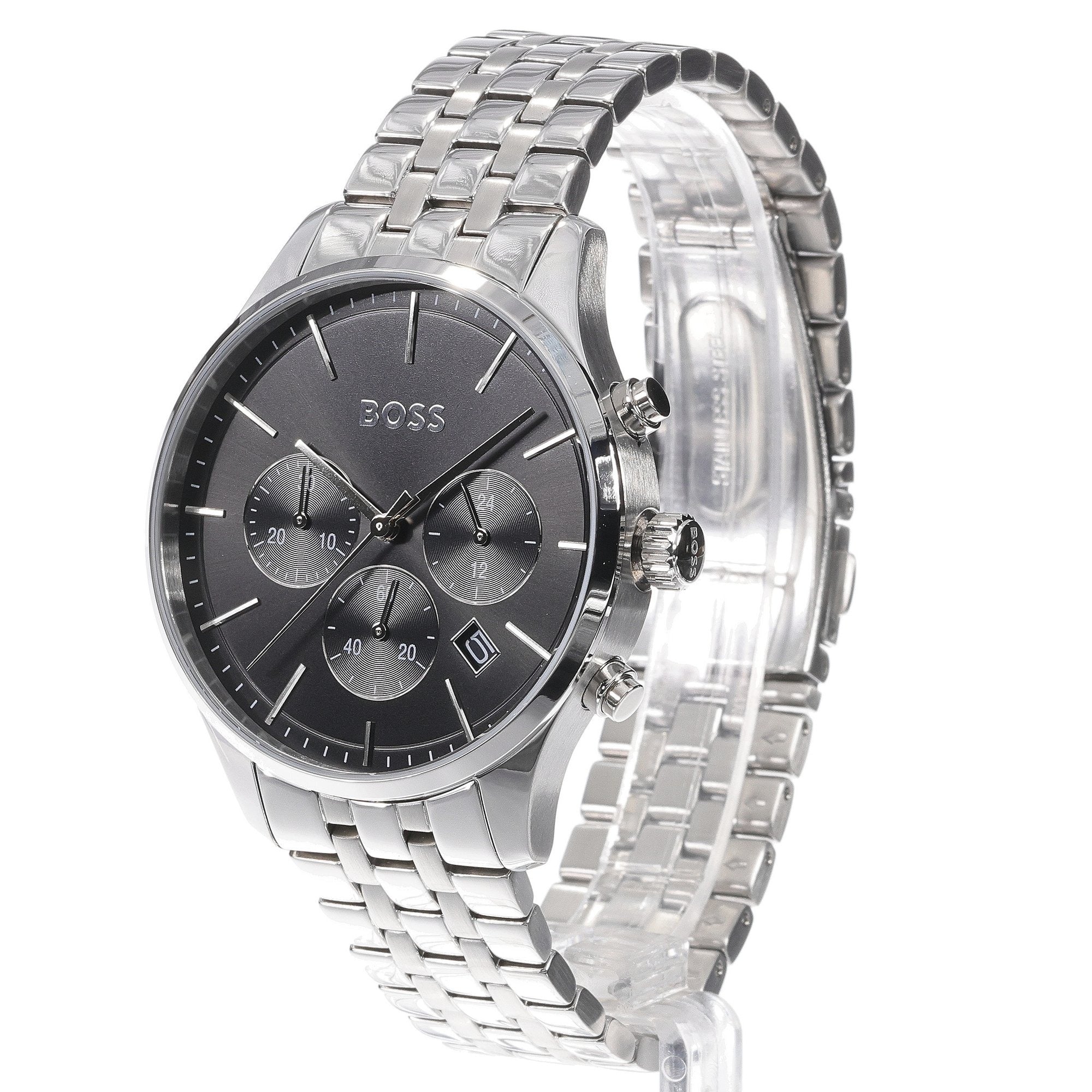 Hugo Boss Avery Chronograph Black Dial Silver Steel Strap Watch for Men - 1514157