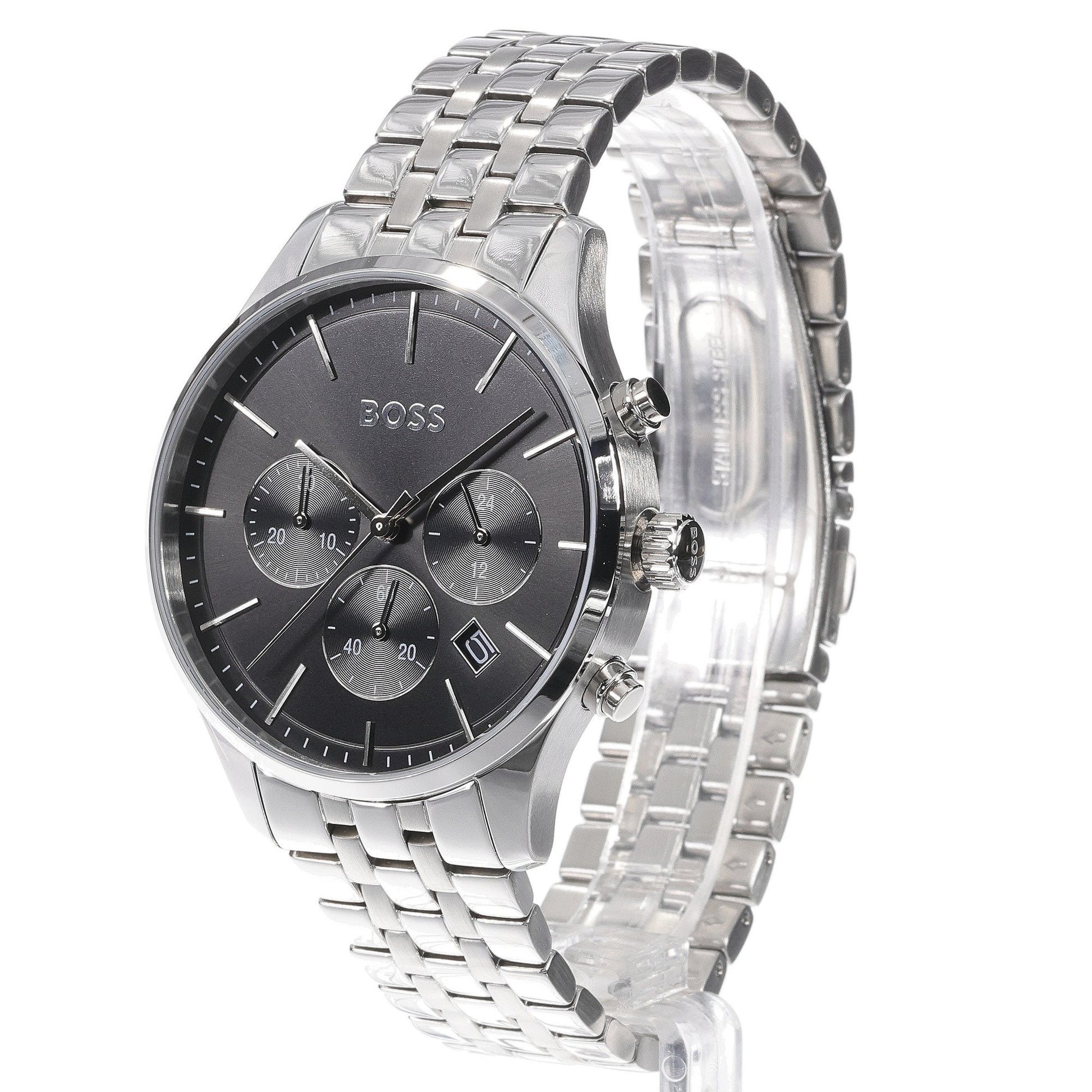 Hugo Boss Avery Chronograph Black Dial Silver Steel Strap Watch for Men - 1514157