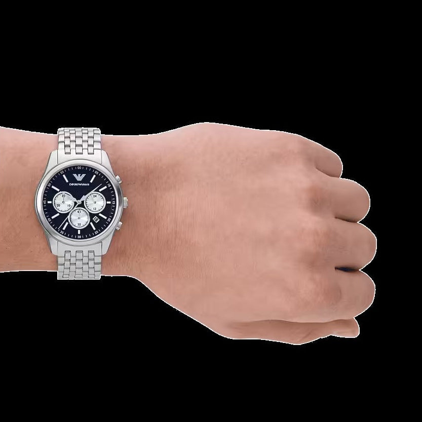 Emporio Armani Antonio Chronograph Blue Dial Silver Steel Strap Watch for Men - AR11582