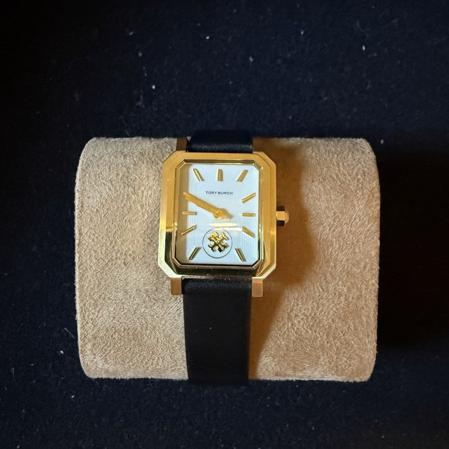 Tory Burch Robinson White Dial Black Leather Strap Watch for Women - TBW1504
