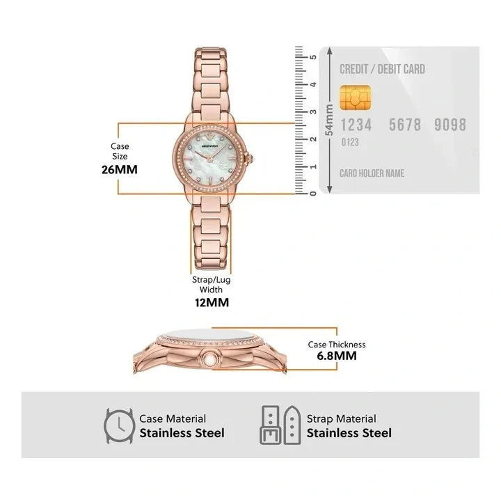 Emporio Armani Mia Mother of Pearl Dial Rose Gold Steel Strap Watch for Women - AR11671