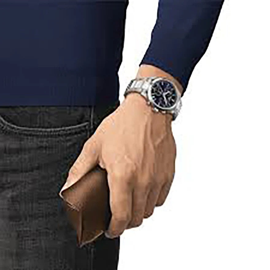 Tissot PR 100 Chronograph Blue Dial Silver Steel Strap Watch for Men - T150.417.11.041.00