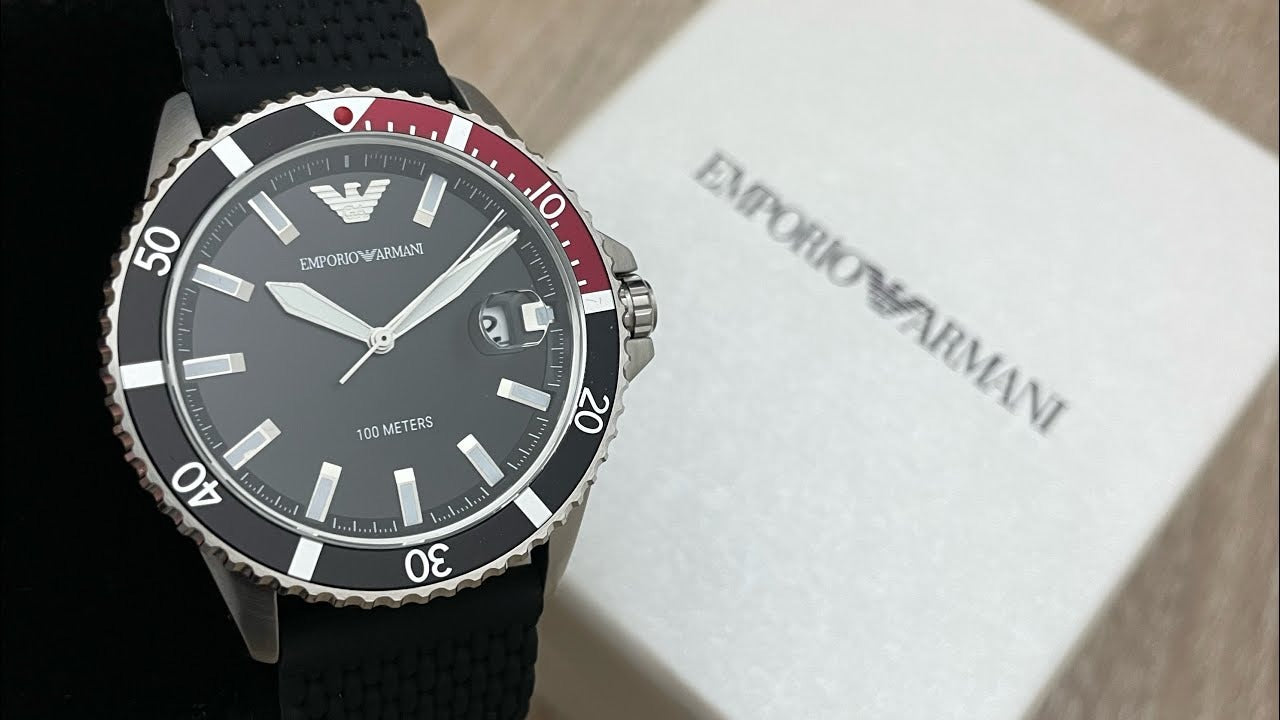 Emporio Armani Diver Black Dial Black Silicon Strap Watch for Men - AR11341