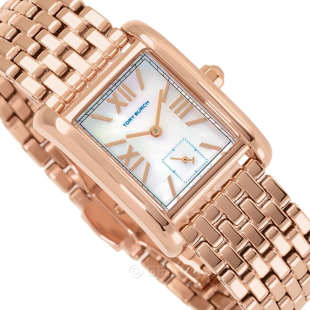 Tory Burch Eleanor Mother of Pearl White Dial Rose Gold Steel Strap Watch for Women - TBW1079