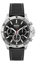 Hugo Boss Troper Chronograph Black Dial Black Leather Strap Watch for Men - 1514055