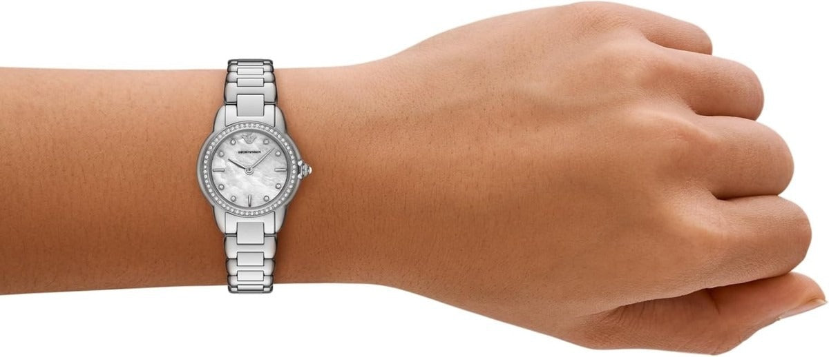 Emporio Armani Mia Mother of Pearl Dial Silver Steel Strap Watch for Women - AR11669