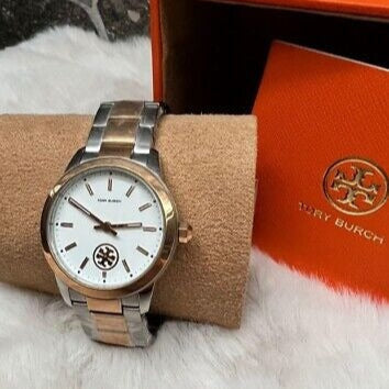 Tory Burch Collins White Dial Two Tone Steel Strap Watch for Women - TBW1305