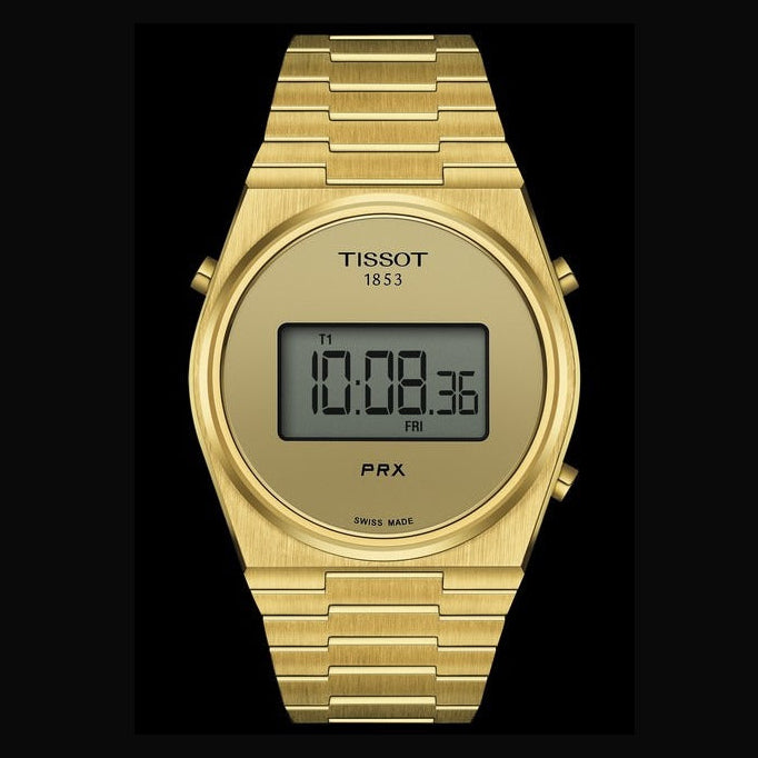 Tissot PRX Digital Quartz Gold Dial Gold Steel Strap Watch for Men - T137.463.33.020.00