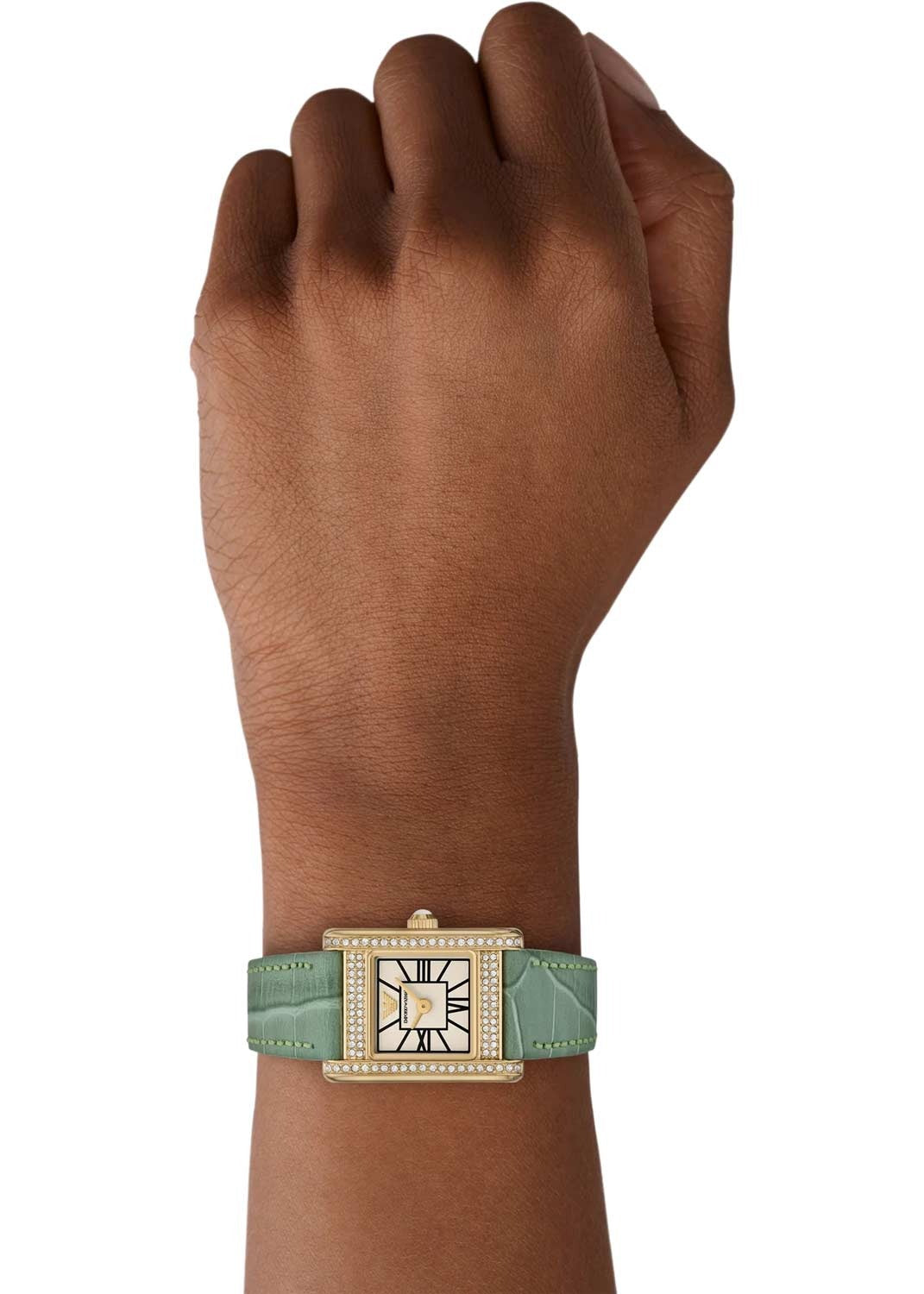 Emporio Armani Classic White Dial Green Leather Strap Watch for Women - AR11661