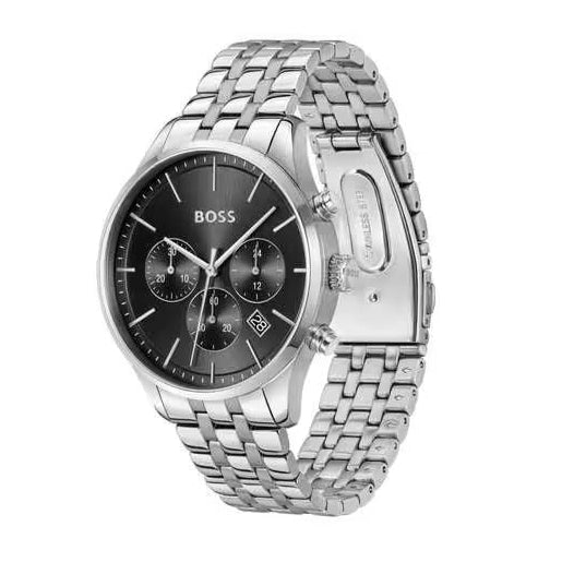 Hugo Boss Avery Chronograph Black Dial Silver Steel Strap Watch for Men - 1514157