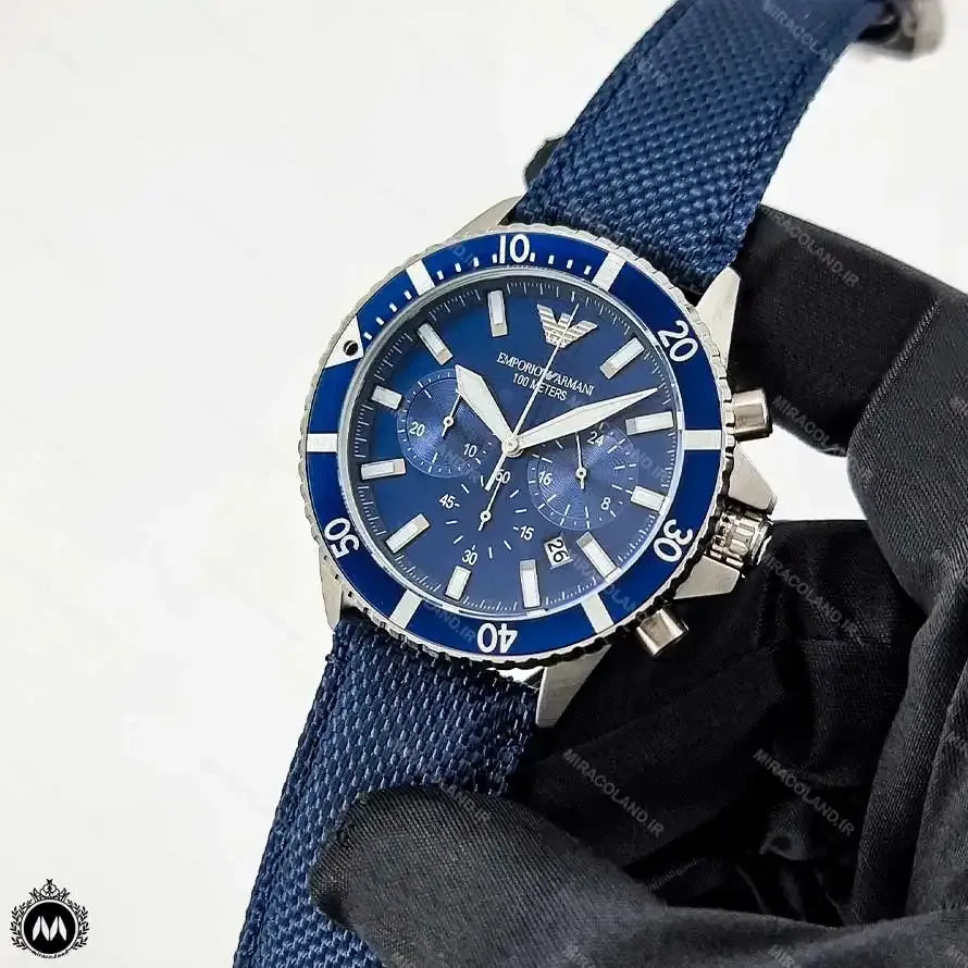 Emporio Armani World Explorer Chronograph Blue Dial Blue Nylon Strap Watch for Men - AR11588