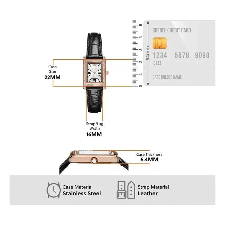 Emporio Armani Genni Silver Dial Black Leather Strap Watch for Women - AR11624