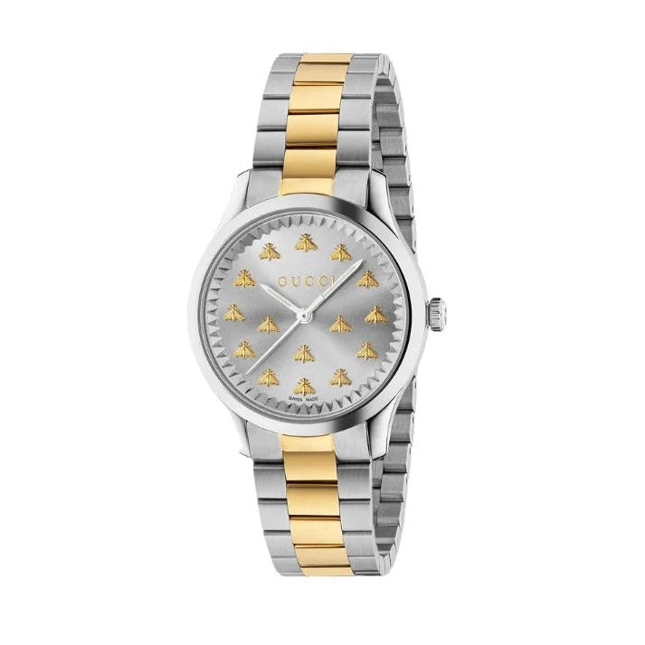 Gucci G Timeless 18K Gold Silver Dial Two Tone Steel Strap Watch for Women - YA1265032