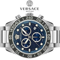 Versace Greca Dome Chronograph Blue Dial Silver Steel Strap Watch for Men - VE6K00323