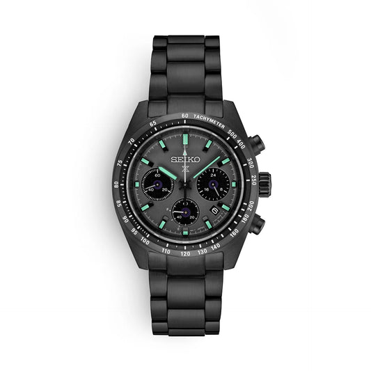 Seiko Prospex Speedtimer The Black Series Limited Edition Black Dial Black Steel Strap Watch for Men - SSC917