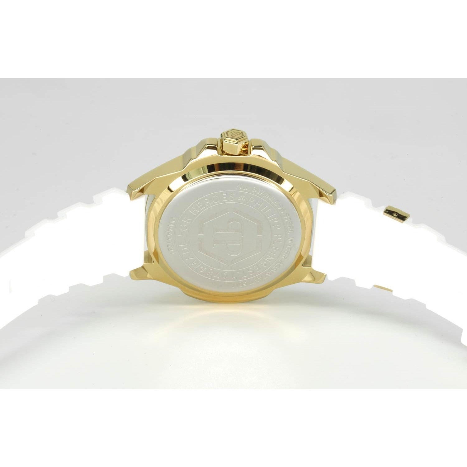Philipp Plein The Skull Gold Dial White Silicone Strap Watch for Men - PWAAA1221
