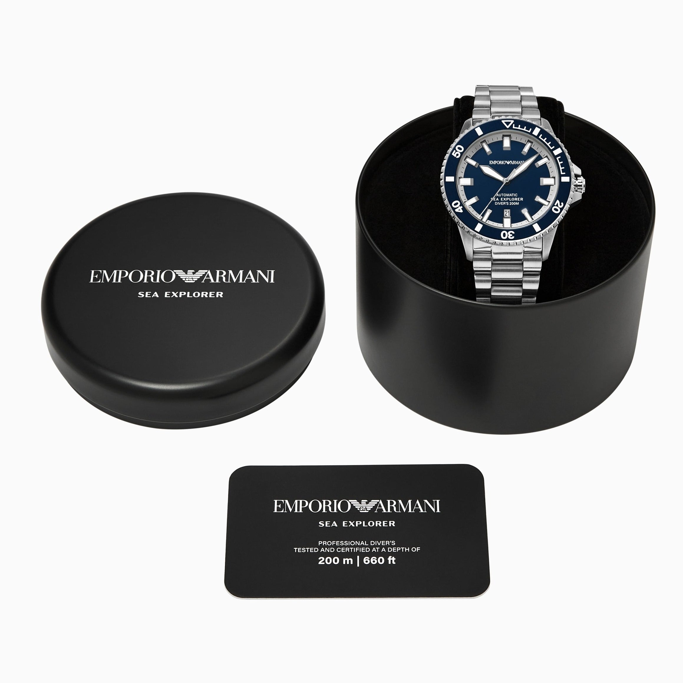 Emporio Armani Sea Explorer Blue Dial Silver Steel Strap Watch for Men - AR60087