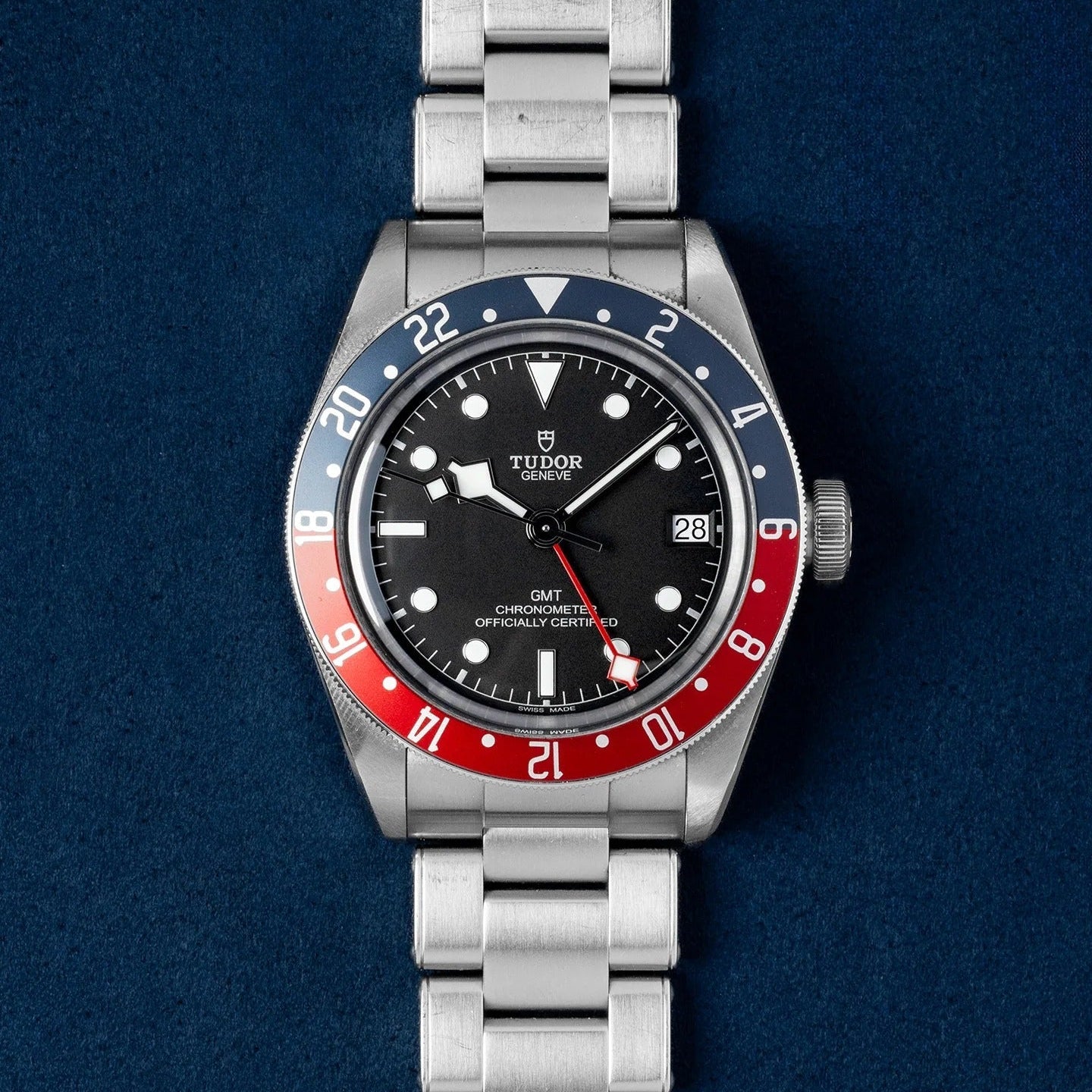 Tudor Black Bay GMT Black Dial Silver Steel Strap Watch for Men - M79830RB-0001