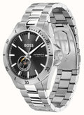 Hugo Boss Troper Chronograph Automatic Black Dial Silver Steel Strap Watch for Men - 1514202