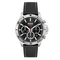 Hugo Boss Troper Chronograph Black Dial Black Leather Strap Watch for Men - 1514055