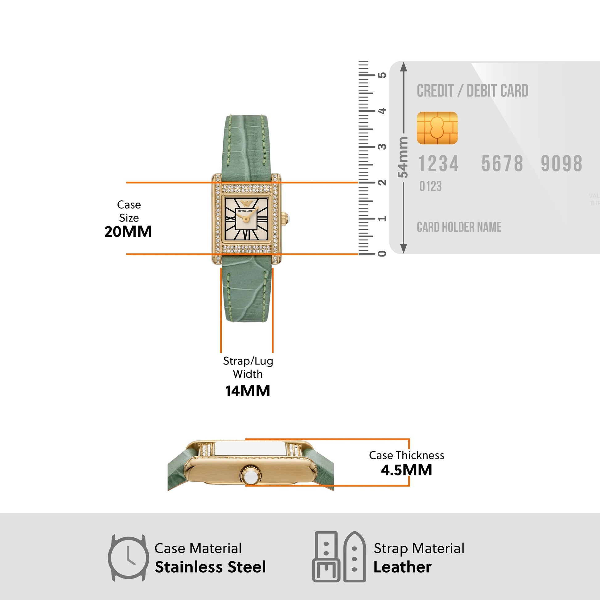Emporio Armani Classic White Dial Green Leather Strap Watch for Women - AR11661