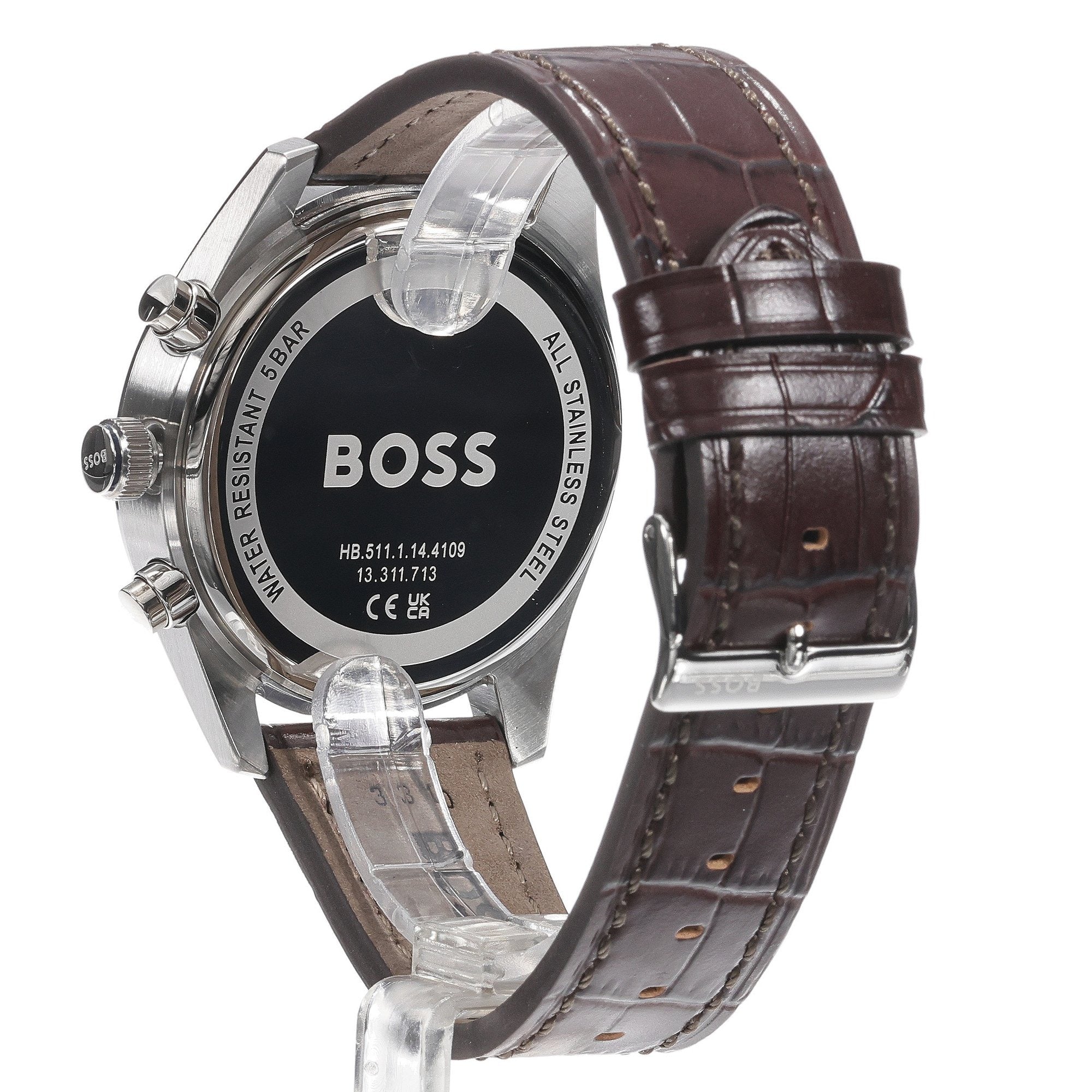 Hugo Boss Skytraveller Chronograph Blue Dial Brown Leather Strap Watch for Men - 1514194