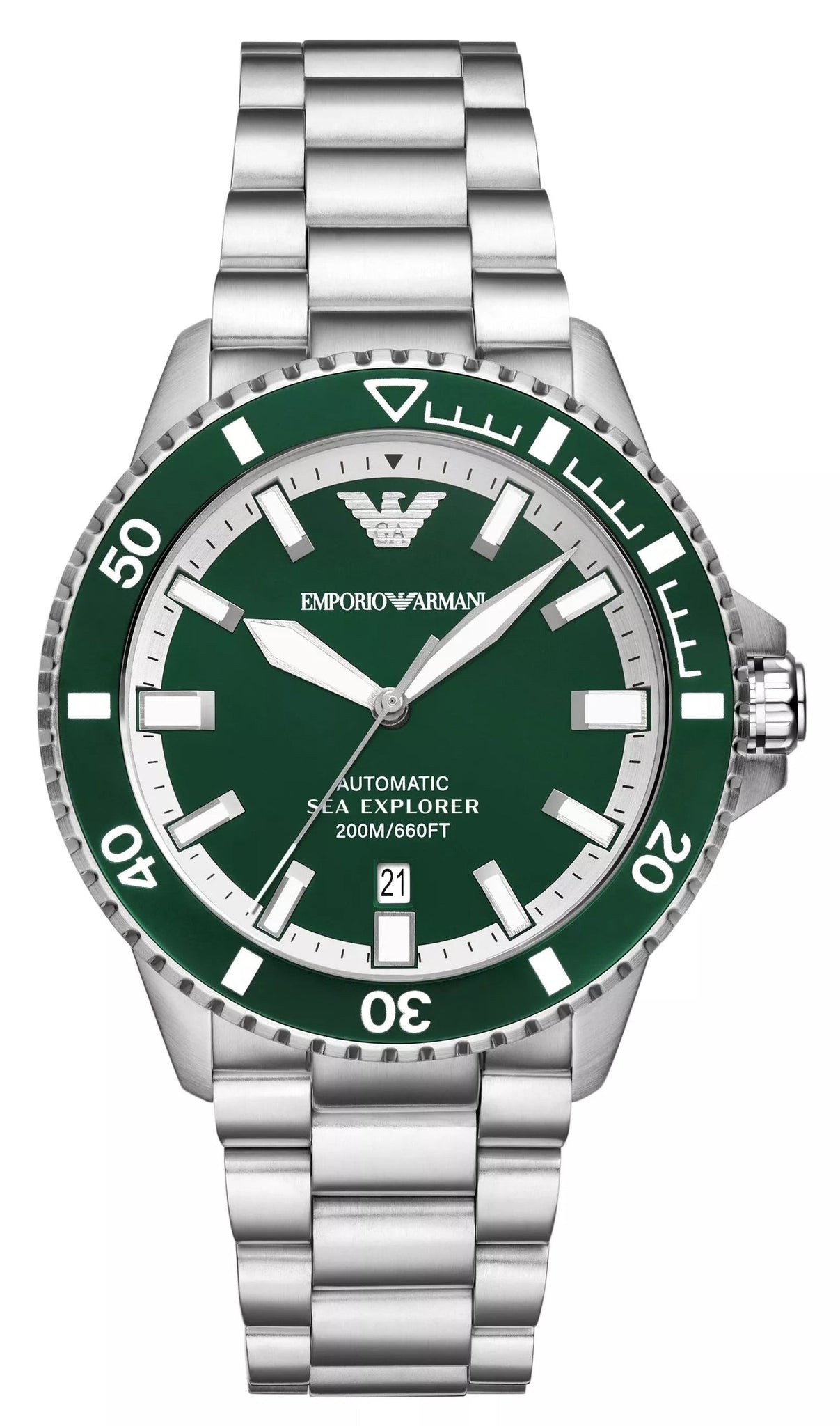 Emporio Armani Sea Explorer Green Dial Silver Steel Strap Watch for Men - AR60080