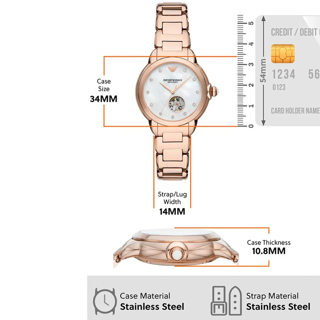 Emporio Armani Mia Meccanico Mother of Pearl Dial Rose Gold Steel Strap Watch for Women - AR60072