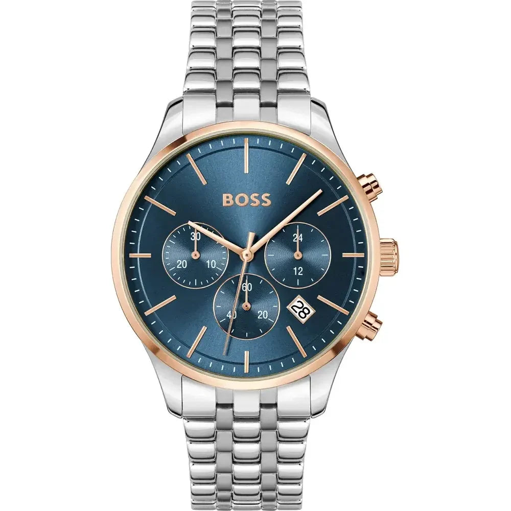 Hugo Boss Avery Chronograph Blue Dial Silver Steel Strap Watch for Men - 1514158