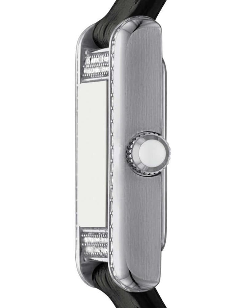 Emporio Armani Classic Crystals Silver Dial Black Leather Strap Watch for Women - AR11660